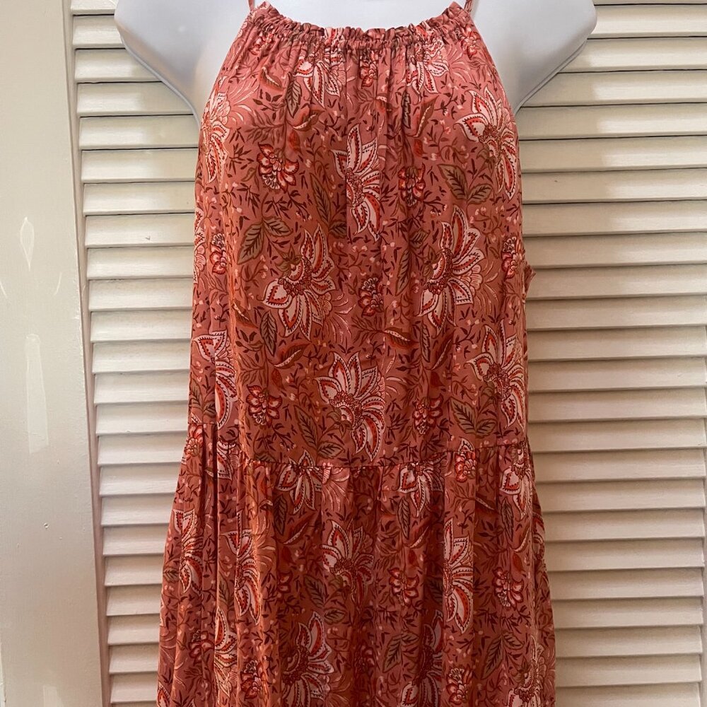 Old Navy Boho Floral Maxi Dress M Coral Flowy Beach Vacation - Picture 2 of 8